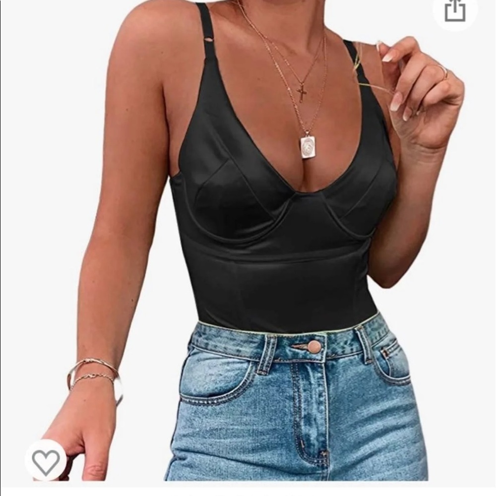 Black silky bodysuit